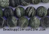 CSJ503 15.5 inches 10mm round matte green silver line jasper beads