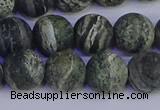 CSJ504 15.5 inches 12mm round matte green silver line jasper beads