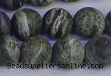 CSJ505 15.5 inches 14mm round matte green silver line jasper beads