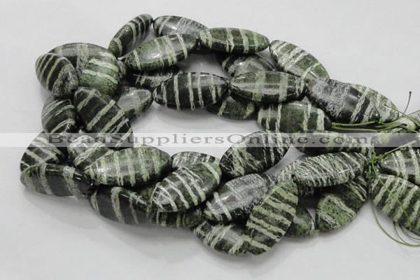 CSJ58 15.5 inches 20*40mm oval green silver line jasper beads