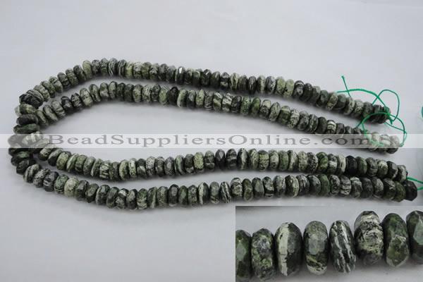 CSJ95 15.5 inches 5*10mm faceted rondelle green silver line jasper beads