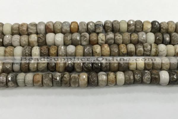 CSL132 15.5 inches 5*8mm faceted rondelle sliver leaf jasper beads