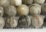 CSL158 15.5 inches 8mm faceted 

round sliver leaf jasper beads