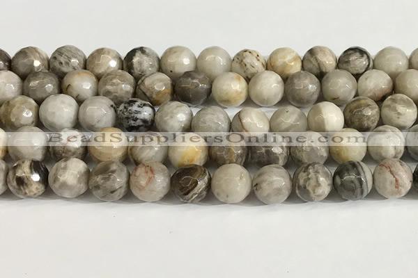 CSL160 15.5 inches 12mm faceted 

round sliver leaf jasper beads