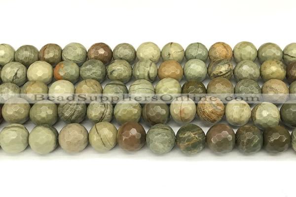 CSL173 15 inches 10mm faceted round silver leaf jasper gemstone beads