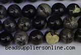 CSL211 15.5 inches 6mm round black silver leaf jasper beads