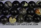 CSL212 15.5 inches 8mm round black silver leaf jasper beads