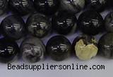 CSL213 15.5 inches 10mm round black silver leaf jasper beads