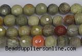 CSL230 15.5 inches 4mm faceted round silver leaf jasper beads