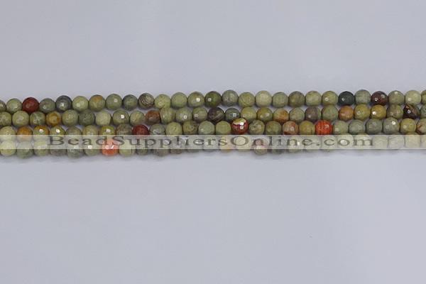 CSL230 15.5 inches 4mm faceted round silver leaf jasper beads