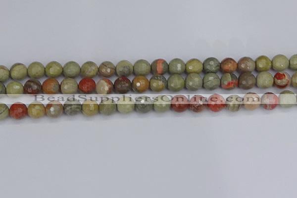 CSL232 15.5 inches 8mm faceted round silver leaf jasper beads