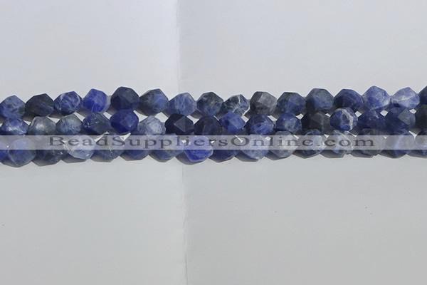 CSO567 15.5 inches 10mm faceted nuggets matte sodalite beads