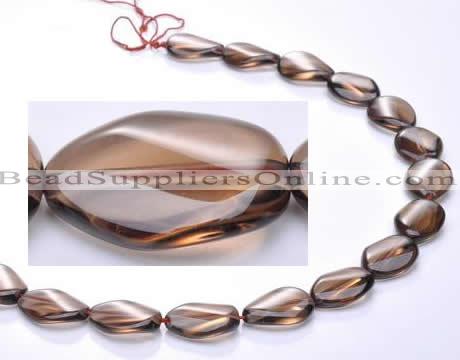 CSQ02 10*14mm twisted oval natural smoky quartz beads Wholesale