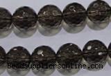 CSQ105 15.5 inches 14mm faceted round grade AA natural smoky quartz beads