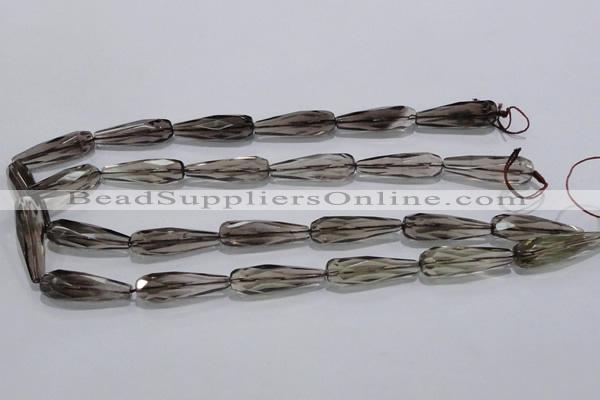 CSQ115 10*30mm faceted teardrop grade AA natural smoky quartz beads