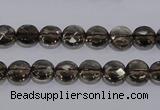 CSQ122 8mm faceted flat round grade AA natural smoky quartz beads