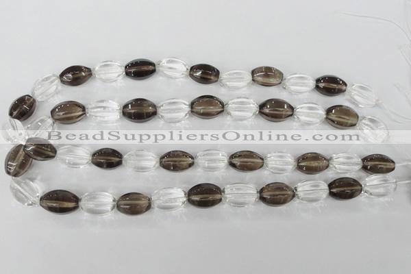 CSQ150 15.5 inches 12*18mm rice white crystal & smoky quartz beads