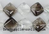 CSQ154 15.5 inches 14*14mm diamond white crystal & smoky quartz beads