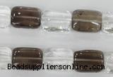 CSQ157 15.5 inches 12*16mm rectangle white crystal & smoky quartz beads