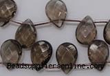 CSQ235 10*14mm faceted briolette grade AA natural smoky quartz beads