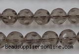 CSQ253 15.5 inches 12mm carved round matte smoky quartz beads