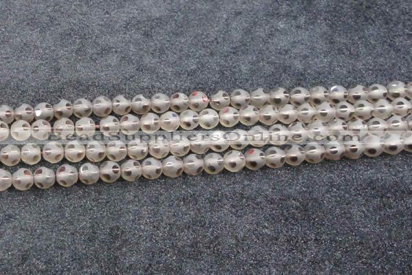 CSQ503 15.5 inches 10mm faceted round matte smoky quartz beads