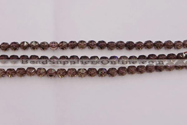 CSQ526 15.5 inches 6mm faceted nuggets smoky quartz gemstone beads