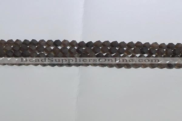 CSQ531 15.5 inches 6mm faceted nuggets matte smoky quartz beads