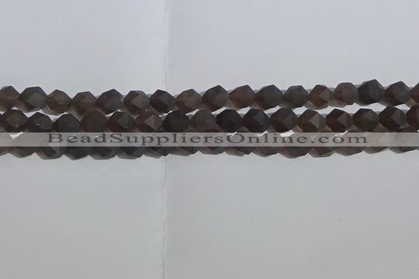 CSQ532 15.5 inches 8mm faceted nuggets matte smoky quartz beads