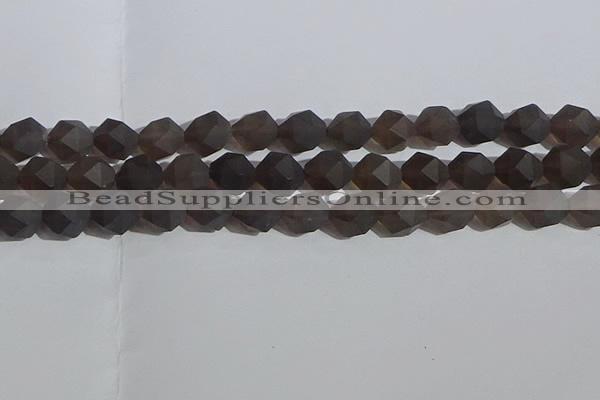 CSQ534 15.5 inches 12mm faceted nuggets matte smoky quartz beads