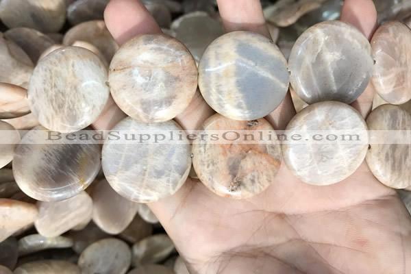 CSS422 15.5 inches 30mm flat round sunstone beads wholesale