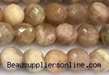 CSS820 15 inches 6mm faceted round sunstone beads