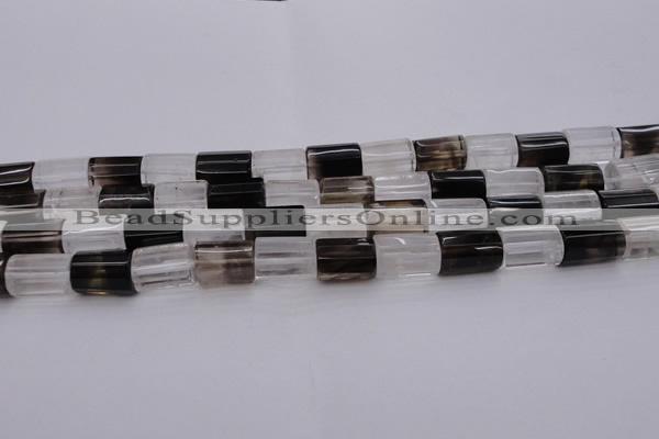 CTB102 11*15mm faceted tube white crystal & smoky quartz beads