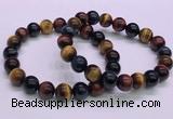 CTB37 7.5 inches 10mm round colorful tiger eye beaded bracelets