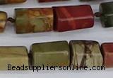 CTB738 15.5 inches 6*10mm - 8*12mm faceted tube picasso jasper beads