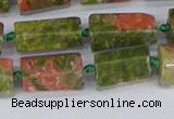 CTB742 15.5 inches 6*10mm - 8*12mm faceted tube unakite beads