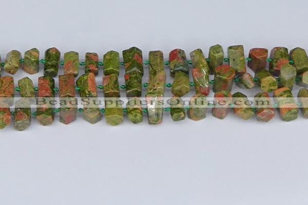 CTB758 15.5 inches 6*10mm - 8*12mm faceted tube unakite beads