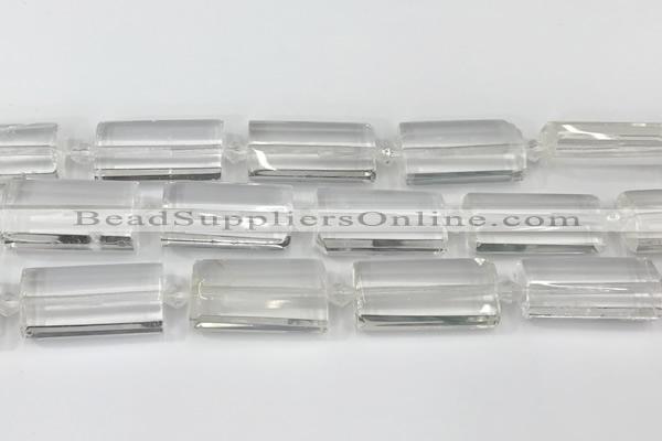 CTB860 13*25mm - 15*28mm faceted flat tube white crystal beads