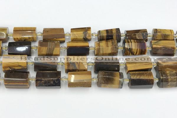 CTB874 13*25mm - 14*19mm faceted tube yellow tiger eye beads