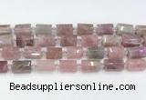 CTB885 13*25mm - 14*19mm faceted tube Madagascar rose quartz beads