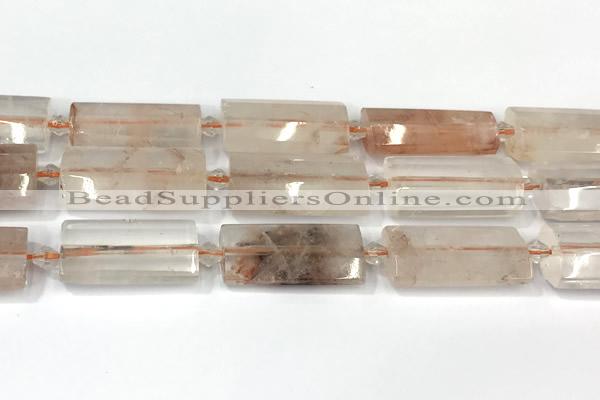 CTB916 13*25mm - 15*28mm faceted flat tube pink quartz beads