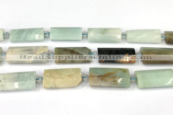 CTB921 13*25mm - 15*28mm faceted flat tube amazonite beads