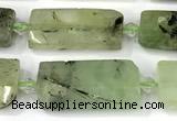 CTB926 13*25mm - 15*28mm faceted flat tube green rutilated quartz beads