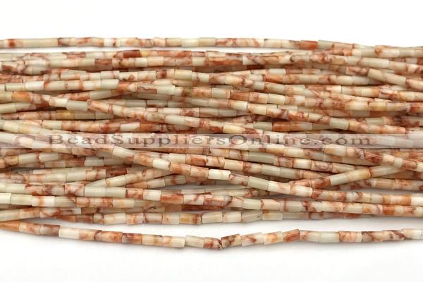 CTB971 15 inches 2*4mm tube red net jasper beads