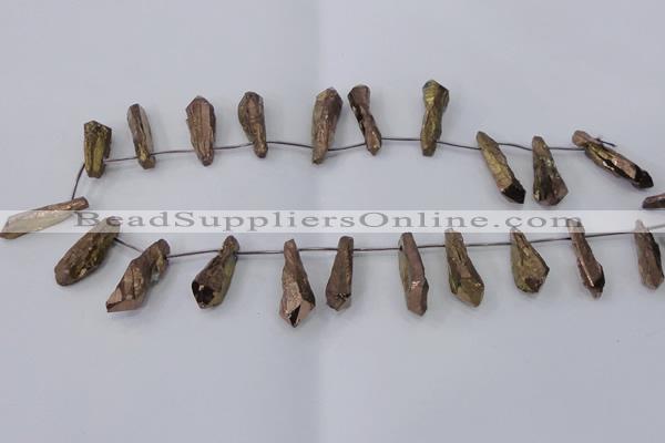 CTD1112 Top drilled 8*25mm - 10*30mm nuggets plated quartz beads