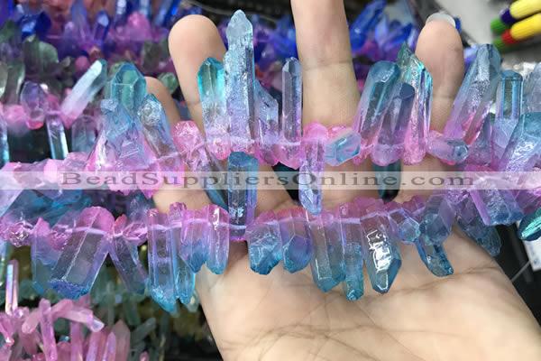 CTD1210 Top drilled 7*25mm - 9*40mm sticks plated quartz beads