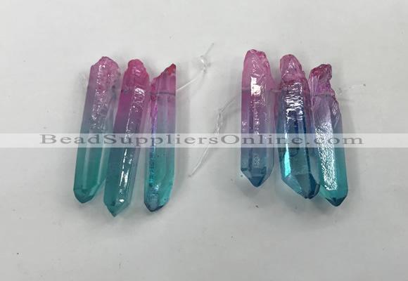 CTD1224 Top drilled 7*30mm - 9*45mm sticks plated quartz beads