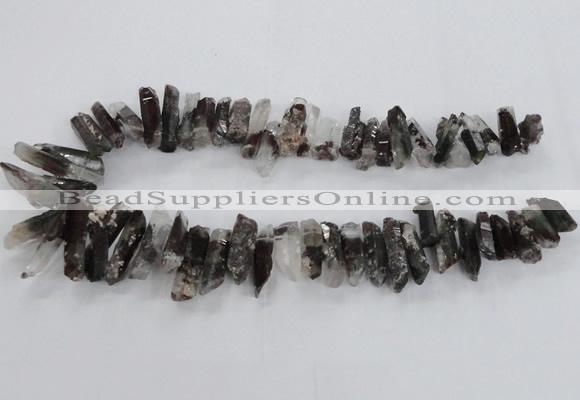 CTD1658 Top drilled 6*15mm - 8*35mm sticks green phantom quartz beads