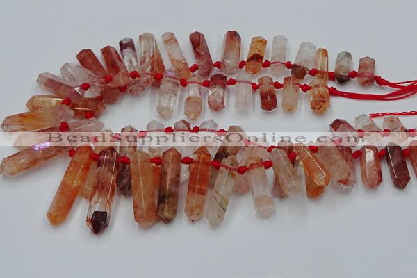 CTD2112 Top drilled 10*25mm - 12*45mm sticks pink quartz beads