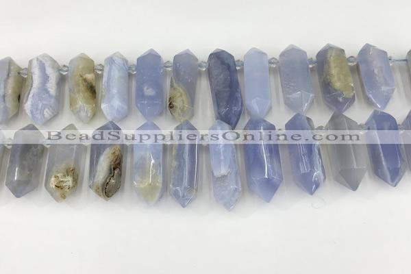 CTD2390 Top drilled 13*30mm - 14*42mm sticks blue chalcedony beads